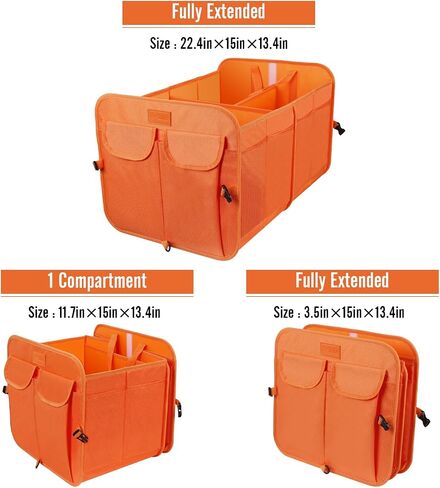 Car Trunk Organizer 1680D, Car Storage Organizer, Collapsible Multi Compartment, SUV Trunk Organizer, Non Slip Bottom, Adjustable Securing Straps, Foldable Cover in Saudi Arabia