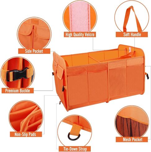 Car Trunk Organizer 1680D, Car Storage Organizer, Collapsible Multi Compartment, SUV Trunk Organizer, Non Slip Bottom, Adjustable Securing Straps, Foldable Cover in Saudi Arabia