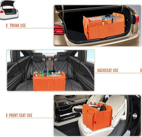 Car Trunk Organizer 1680D, Car Storage Organizer, Collapsible Multi Compartment, SUV Trunk Organizer, Non Slip Bottom, Adjustable Securing Straps, Foldable Cover in Saudi Arabia