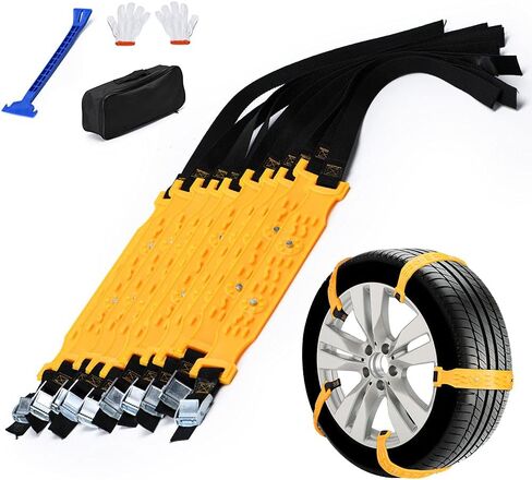Universal Yellow 10pcs Car Snow Chains TPU Wheel Security Chains Adjustable Snow Tire Chains Belt Emergency Anti-Skid Anti-Slip For Cars Auto Trunk SUV Traction Snow Mud in Saudi Arabia