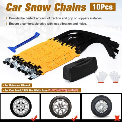 Universal Yellow 10pcs Car Snow Chains TPU Wheel Security Chains Adjustable Snow Tire Chains Belt Emergency Anti-Skid Anti-Slip For Cars Auto Trunk SUV Traction Snow Mud in Saudi Arabia
