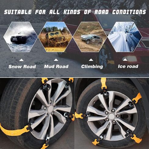 Universal Yellow 10pcs Car Snow Chains TPU Wheel Security Chains Adjustable Snow Tire Chains Belt Emergency Anti-Skid Anti-Slip For Cars Auto Trunk SUV Traction Snow Mud in Saudi Arabia