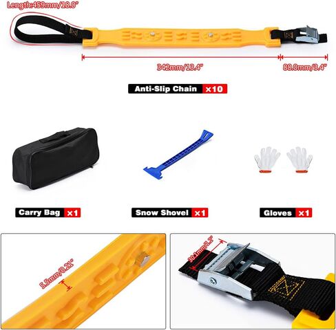Universal Yellow 10pcs Car Snow Chains TPU Wheel Security Chains Adjustable Snow Tire Chains Belt Emergency Anti-Skid Anti-Slip For Cars Auto Trunk SUV Traction Snow Mud in Saudi Arabia