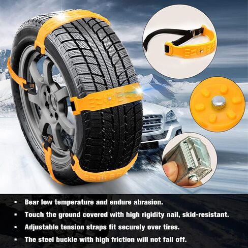 Universal Yellow 10pcs Car Snow Chains TPU Wheel Security Chains Adjustable Snow Tire Chains Belt Emergency Anti-Skid Anti-Slip For Cars Auto Trunk SUV Traction Snow Mud in Saudi Arabia