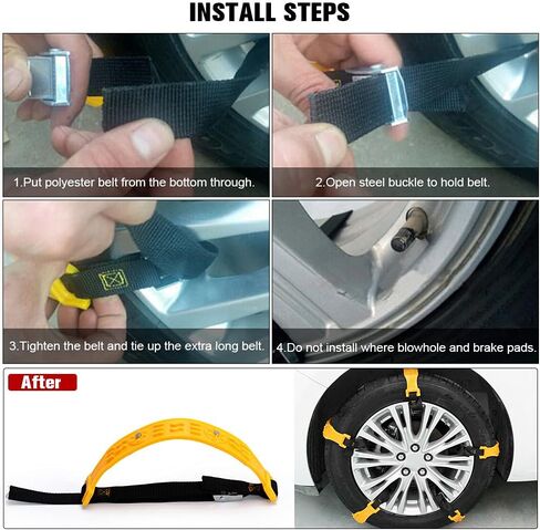Universal Yellow 10pcs Car Snow Chains TPU Wheel Security Chains Adjustable Snow Tire Chains Belt Emergency Anti-Skid Anti-Slip For Cars Auto Trunk SUV Traction Snow Mud in Saudi Arabia