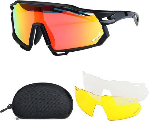 نظارات شمسية رياضية مستقطبة من Aikertec للرجال والنساء، 3 عدسات قابلة للتبديل، نظارات شمسية للحماية من الأشعة فوق البنفسجية لركوب الدراجات، مناسبة للجري MTB والقيادة وصيد الأسماك والبيسبول والتزلج على الجليد والكرة اللينة in Kuwait
