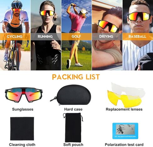 نظارات شمسية رياضية مستقطبة من Aikertec للرجال والنساء، 3 عدسات قابلة للتبديل، نظارات شمسية للحماية من الأشعة فوق البنفسجية لركوب الدراجات، مناسبة للجري MTB والقيادة وصيد الأسماك والبيسبول والتزلج على الجليد والكرة اللينة in Kuwait