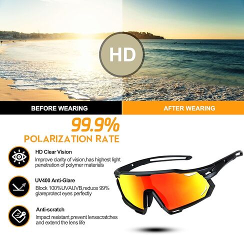 نظارات شمسية رياضية مستقطبة من Aikertec للرجال والنساء، 3 عدسات قابلة للتبديل، نظارات شمسية للحماية من الأشعة فوق البنفسجية لركوب الدراجات، مناسبة للجري MTB والقيادة وصيد الأسماك والبيسبول والتزلج على الجليد والكرة اللينة in Kuwait