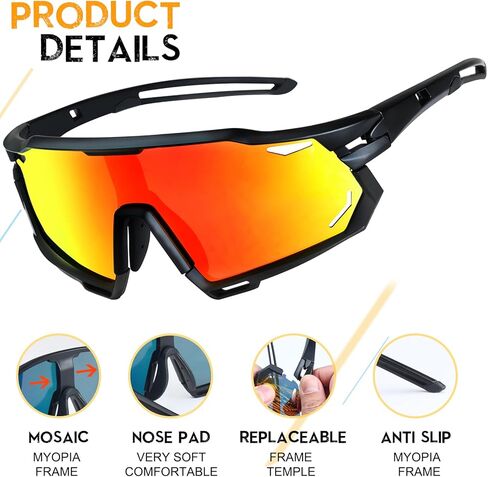 نظارات شمسية رياضية مستقطبة من Aikertec للرجال والنساء، 3 عدسات قابلة للتبديل، نظارات شمسية للحماية من الأشعة فوق البنفسجية لركوب الدراجات، مناسبة للجري MTB والقيادة وصيد الأسماك والبيسبول والتزلج على الجليد والكرة اللينة in Kuwait