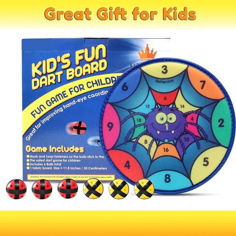 Kids Dart Board Game with 6 Balls Using Hook-and-Loop Fasteners | 11.8 Inches (30 cm) Diameter | Classic Dartboard Game and Safe for Kids in Saudi Arabia