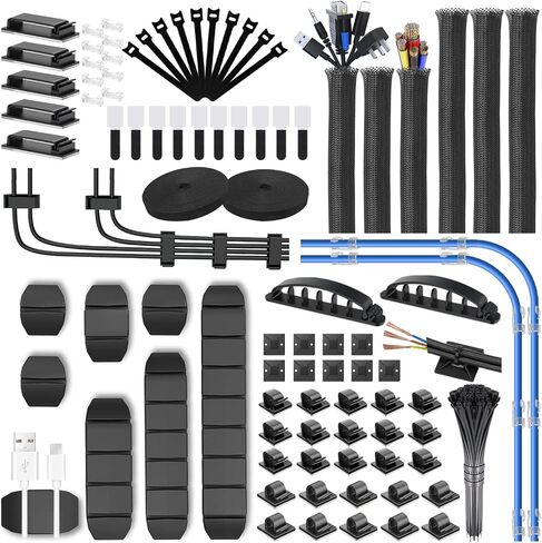 188Pcs Cable Management Kit with 60 Cable Clip Holders,6 Cable Sleeves,2 Self Adhesive Rolls,20 Fastening Tapes and 100 Self-Locking Cable Ties,Cable Tidy Kit for Desk,Car and Office in Saudi Arabia