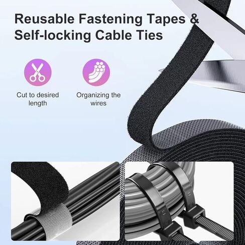 188Pcs Cable Management Kit with 60 Cable Clip Holders,6 Cable Sleeves,2 Self Adhesive Rolls,20 Fastening Tapes and 100 Self-Locking Cable Ties,Cable Tidy Kit for Desk,Car and Office in Saudi Arabia