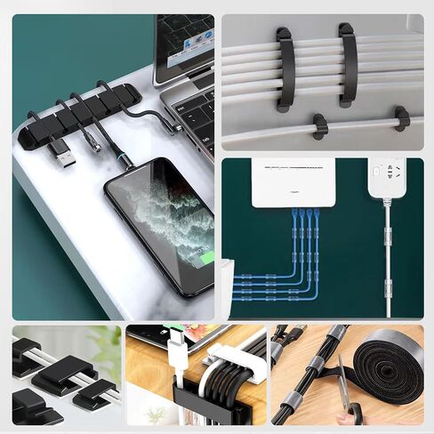 188Pcs Cable Management Kit with 60 Cable Clip Holders,6 Cable Sleeves,2 Self Adhesive Rolls,20 Fastening Tapes and 100 Self-Locking Cable Ties,Cable Tidy Kit for Desk,Car and Office in Saudi Arabia