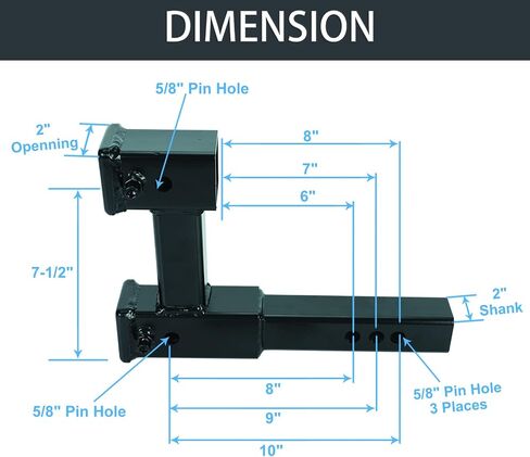 Dual Hitch Receiver, 2 inch Trailer Hitch Extension Riser Hitch Adapter with Pin and Clip, Fits for 2 inch Receiver Extender to 10 inch Max Length 7.5 Inch Riser in Saudi Arabia