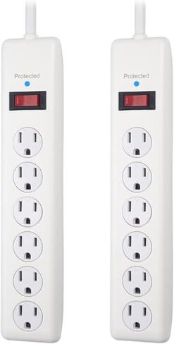 BN-LINK 6-Outlet Power Strip Surge Protector 2-Pack، سلك تمديد بطول 10 أقدام، 600 جول، أغطية أمان ملتوية للإغلاق، قابس مسطح 90 درجة، حماية من الحمل الزائد، أبيض in Kuwait