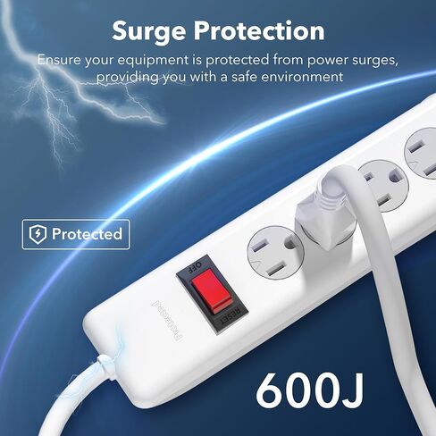 BN-LINK 6-Outlet Power Strip Surge Protector 2-Pack، سلك تمديد بطول 10 أقدام، 600 جول، أغطية أمان ملتوية للإغلاق، قابس مسطح 90 درجة، حماية من الحمل الزائد، أبيض in Kuwait