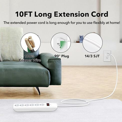 BN-LINK 6-Outlet Power Strip Surge Protector 2-Pack، سلك تمديد بطول 10 أقدام، 600 جول، أغطية أمان ملتوية للإغلاق، قابس مسطح 90 درجة، حماية من الحمل الزائد، أبيض in Kuwait