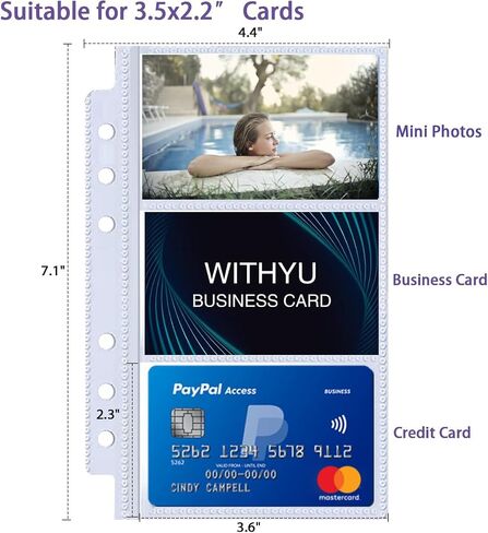 40 Pack 240 Pockets 2.2x3.5" K-pop Photocard Sleeves for A6 6 Ring Binder, Ultra-Clear Business Card Sleeves, Double-Sided 3 Pocket Photo Pages, Side Loading Planner Sleeve Refill Pages in Saudi Arabia