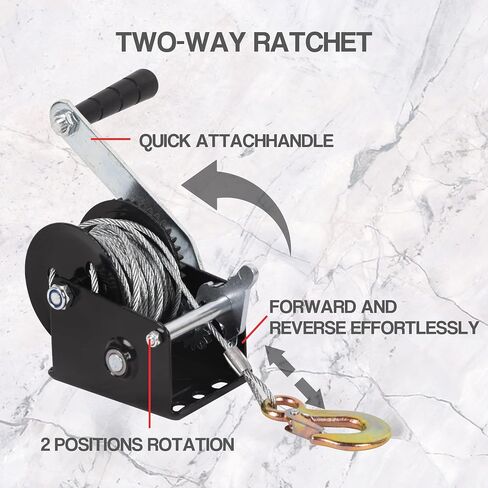 LCyindu 800lbs Capacity Boat Trailer Winch Heavy Duty Hand Winch with 16.4ft Polyester Strap,Ratio 3.2:1 Gear Crank Strap Gear Winch Two-Way Ratchet with Hook for Boat Trailers ATV RV Truck in Saudi Arabia