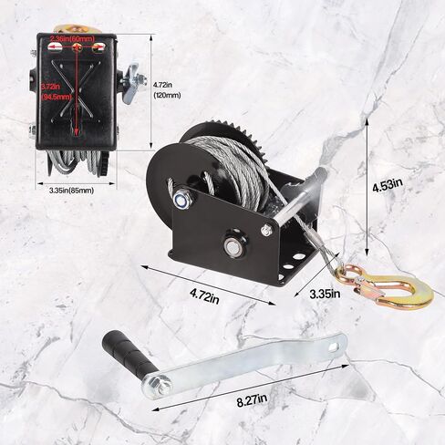 LCyindu 800lbs Capacity Boat Trailer Winch Heavy Duty Hand Winch with 16.4ft Polyester Strap,Ratio 3.2:1 Gear Crank Strap Gear Winch Two-Way Ratchet with Hook for Boat Trailers ATV RV Truck in Saudi Arabia