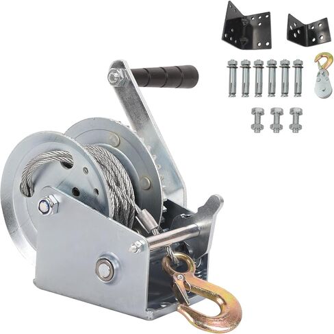 LCyindu 800lbs Capacity Boat Trailer Winch Heavy Duty Hand Winch with 16.4ft Polyester Strap,Ratio 3.2:1 Gear Crank Strap Gear Winch Two-Way Ratchet with Hook for Boat Trailers ATV RV Truck in Saudi Arabia