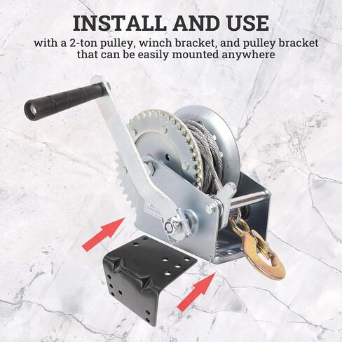 LCyindu 800lbs Capacity Boat Trailer Winch Heavy Duty Hand Winch with 16.4ft Polyester Strap,Ratio 3.2:1 Gear Crank Strap Gear Winch Two-Way Ratchet with Hook for Boat Trailers ATV RV Truck in Saudi Arabia