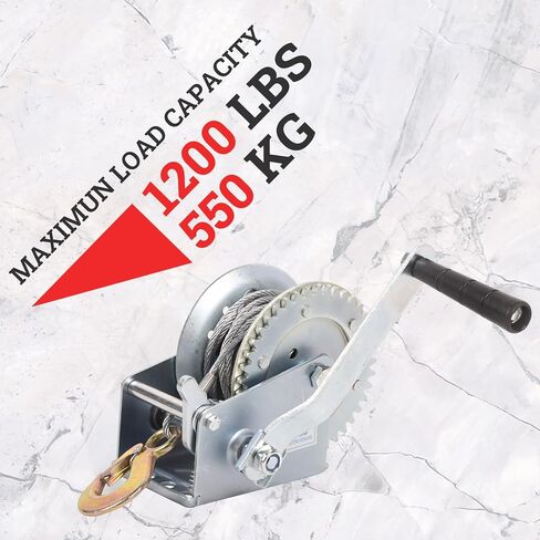 LCyindu 800lbs Capacity Boat Trailer Winch Heavy Duty Hand Winch with 16.4ft Polyester Strap,Ratio 3.2:1 Gear Crank Strap Gear Winch Two-Way Ratchet with Hook for Boat Trailers ATV RV Truck in Saudi Arabia