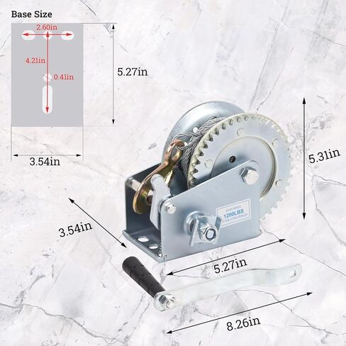 LCyindu 800lbs Capacity Boat Trailer Winch Heavy Duty Hand Winch with 16.4ft Polyester Strap,Ratio 3.2:1 Gear Crank Strap Gear Winch Two-Way Ratchet with Hook for Boat Trailers ATV RV Truck in Saudi Arabia