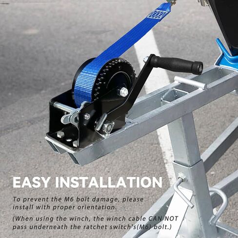 ونش مقطورة القارب 1600 رطل ونش يدوي مع حزام ونش أزرق 26 قدم، 4:1 ونش محمول مع خطاف، ونش يدوي بسقاطة ثنائي الاتجاه لقارب جت سكي سحب بكرة سحب ونش in Kuwait