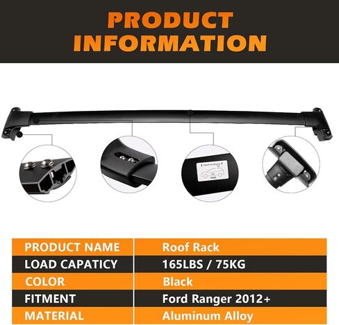 Roof Racks Without Rails Cross Bars Fit for Ford Ranger 2012 2013 2014 2015 2016 2017 2018 2019 2020 2021 2022 2023 2024 Aluminum Alloy ONLY Rack Crossbar Black in Kuwait