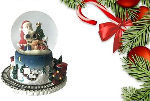 Lightahead الموسيقية عيد الميلاد سانتا تسليم الهدايا تمثال كرة الماء سنو غلوب مع القطار الخارجي الدائر في بوليريسين in Kuwait