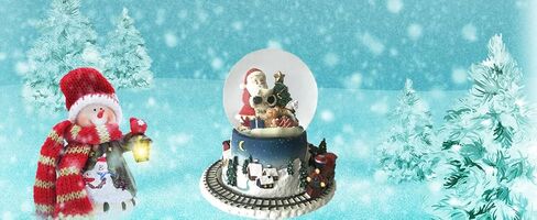 Lightahead الموسيقية عيد الميلاد سانتا تسليم الهدايا تمثال كرة الماء سنو غلوب مع القطار الخارجي الدائر في بوليريسين in Kuwait