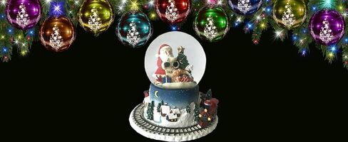 Lightahead الموسيقية عيد الميلاد سانتا تسليم الهدايا تمثال كرة الماء سنو غلوب مع القطار الخارجي الدائر في بوليريسين in Kuwait