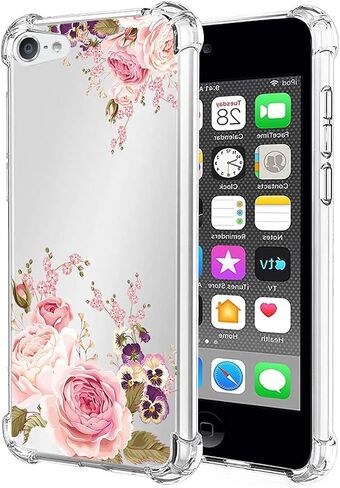 Case for iPod Touch 7 / iPod Touch 6 / iPod Touch 5 Cute Case, Clear Flexible Bumper TPU Soft Rubber Silicone Cover Phone Case for Apple iPod Touch 5/6 / 7th (roseflower) in Saudi Arabia
