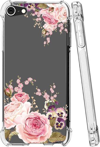 Case for iPod Touch 7 / iPod Touch 6 / iPod Touch 5 Cute Case, Clear Flexible Bumper TPU Soft Rubber Silicone Cover Phone Case for Apple iPod Touch 5/6 / 7th (roseflower) in Saudi Arabia