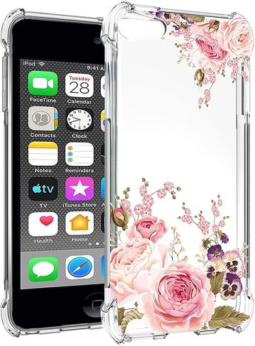 Case for iPod Touch 7 / iPod Touch 6 / iPod Touch 5 Cute Case, Clear Flexible Bumper TPU Soft Rubber Silicone Cover Phone Case for Apple iPod Touch 5/6 / 7th (roseflower) in Saudi Arabia