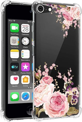 Case for iPod Touch 7 / iPod Touch 6 / iPod Touch 5 Cute Case, Clear Flexible Bumper TPU Soft Rubber Silicone Cover Phone Case for Apple iPod Touch 5/6 / 7th (roseflower) in Saudi Arabia