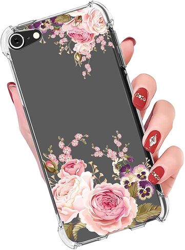 Case for iPod Touch 7 / iPod Touch 6 / iPod Touch 5 Cute Case, Clear Flexible Bumper TPU Soft Rubber Silicone Cover Phone Case for Apple iPod Touch 5/6 / 7th (roseflower) in Saudi Arabia
