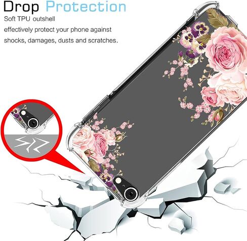 Case for iPod Touch 7 / iPod Touch 6 / iPod Touch 5 Cute Case, Clear Flexible Bumper TPU Soft Rubber Silicone Cover Phone Case for Apple iPod Touch 5/6 / 7th (roseflower) in Saudi Arabia