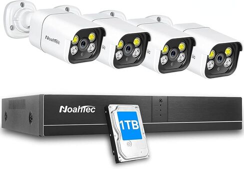 POE Security Camera Sysytem, 4PCS 2K IP Security Cameras Outdoor & Indoor, AI Human Alarm, Floodlight & IR Night Vision, 4/8CH POE NVR Camera for 24/7 Recording (4CAM) in Kuwait