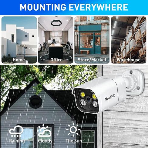 POE Security Camera Sysytem, 4PCS 2K IP Security Cameras Outdoor & Indoor, AI Human Alarm, Floodlight & IR Night Vision, 4/8CH POE NVR Camera for 24/7 Recording (4CAM) in Kuwait