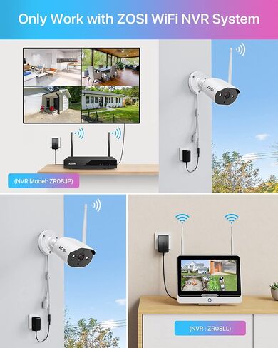 ZOSI ZG3023A 2K Add-on Camera,3MP Plug-in WiFi IP Camera Outdoor Indoor with Power Supply,Night Vision,2 Way Audio,Remote Access,Only Work With ZOSI NVR Surveillance System (Model:ZR08JP,ZR08LL) in Saudi Arabia