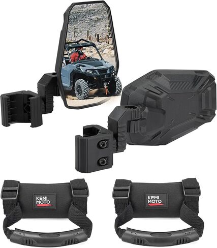 مرايا جانبية UTV مطورة من KEMIMOTO مع مقابض إضافية للإمساك بمقبض متوافق مع Polaris Ranger General 1000 Can-Am Defender Pro-Fit Roll Bar، مرآة قابلة للدوران ثلاثية المحاور، حامل يد UTV in Saudi Arabia
