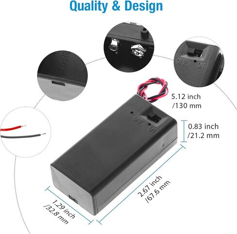QTEATAK 5pcs 9v Battery Holder with Switch and Lead Wires in Saudi Arabia