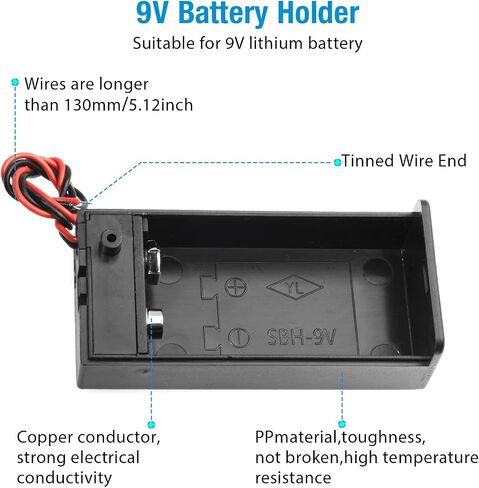 QTEATAK 5pcs 9v Battery Holder with Switch and Lead Wires in Saudi Arabia