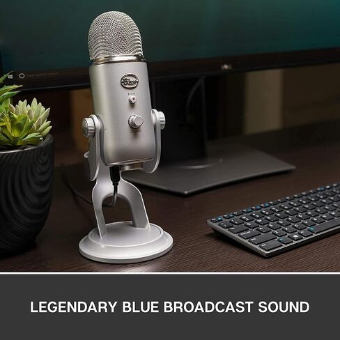Blue Yeti USB Mic for Recording & Streaming on PC and Mac, 3 Condenser Capsules, 4 Pickup Patterns, Headphone Output and Volume Control, Mic Gain Control, Adjustable Stand - Silver (Renewed) in Saudi Arabia