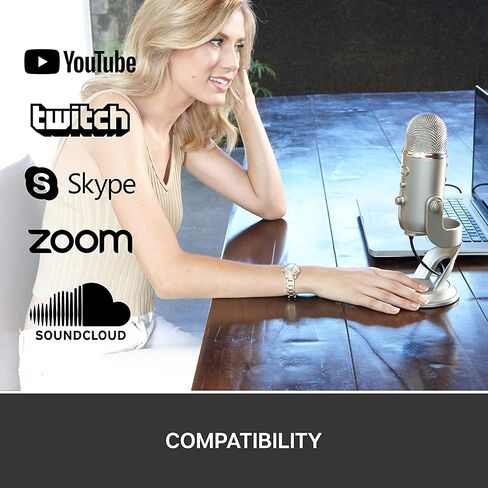 Blue Yeti USB Mic for Recording & Streaming on PC and Mac, 3 Condenser Capsules, 4 Pickup Patterns, Headphone Output and Volume Control, Mic Gain Control, Adjustable Stand - Silver (Renewed) in Saudi Arabia