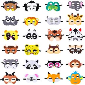 Safari Animal Masks Party Favors for Kids, 24 Pieces Kids Felt Animal Masks Jungle Theme Party Favors Supplies Birthday Decorations for Boys or Girls