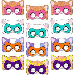 12Pcs Super Cat Masks Party for Kids, Cute Cats Paper Masks for Cartoon Animal Theme Birthday Party Decoration Favors Gifts, for Boys and Girls Cosplay Dress Up