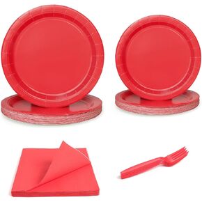 96 PCS Party Plates ، لوحات ورقية حمراء ومناديل ، مجموعة أدوات المائدة التي يمكن التخلص منها ، لوازم الحفلات للأطفال نزهة زفاف عيد ميلاد الأطفال ، تقدم لـ 24 ضيفًا